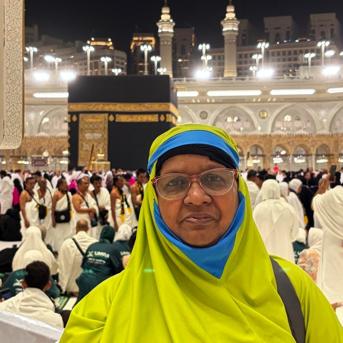 A pilgrim at the Kaaba at night